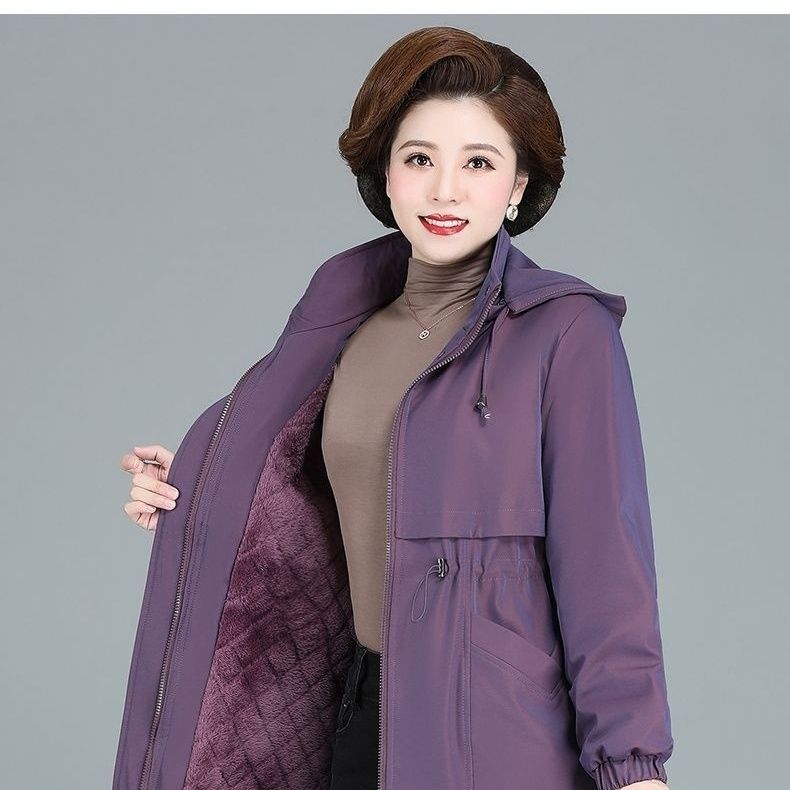 Thickened Velvet Jacket for Middle-aged and Elderly Women in Autumn and Winter, Mid-length Cotton-padded Clothes and Cotton-padded Jackets