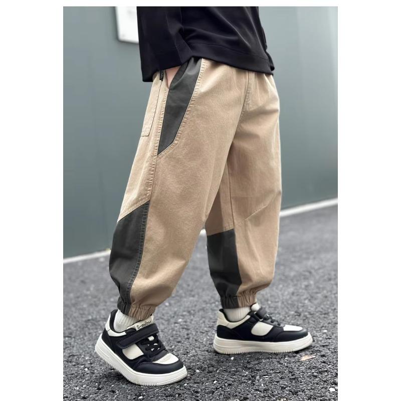 Spring Autumn Fashion Splicing Style Boys Pants Loose Patchwork Sport Overalls Cargo Trousers
