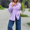 Camicia a tinta unita da donna taglie forti primavera e autunno Top a maniche lunghe con ricamo allentato