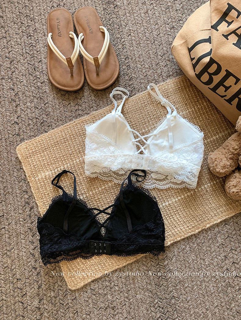 Lace Strappy Backless Push-Up Bandeau for Small Breasts One Size чёрный