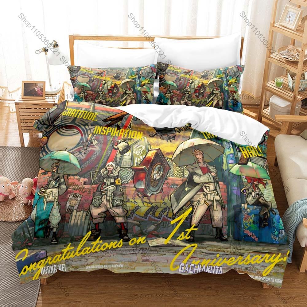 Street Graffiti Art Gachiakuta Chibi Characters Cleaners Battle Scene Anime Merch 3PCS Bedding Duvet Cover + 2 Pillowcases