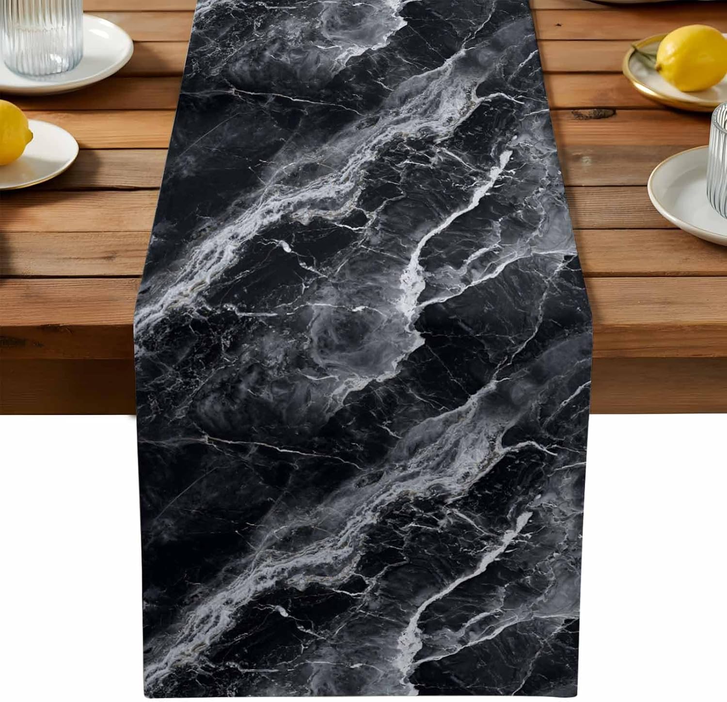 Jingyue Pet Gray Marble Texture Abstract Linen Table Runners Dining Room Decorations Washable Dining Table Runners Home Party Decorations