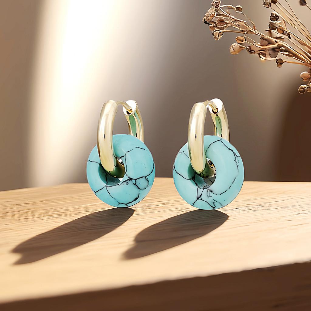 Premium Natural Stone Crystal Donut Earrings Earrings Fashion Commuter Earrings Stainless Steel Earrings Jewelry