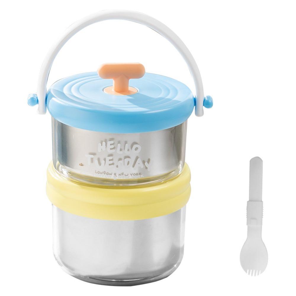 

Двухслойный изотермический ланч-бокс, герметичный контейнер для еды, супница, термоланч-бокс, зима синий/жёлтый