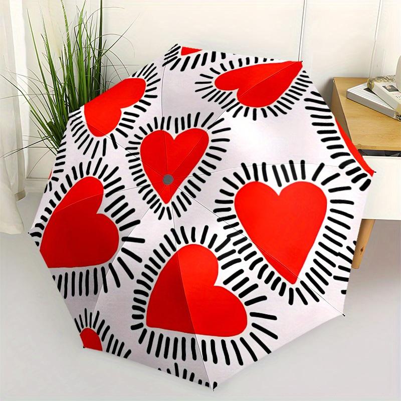 1pc Heart Pattern Automatic Open 8-Rib Windproof Umbrella, Travel & Commuting, Suitable for All Seasons, Lightweight Portable,017