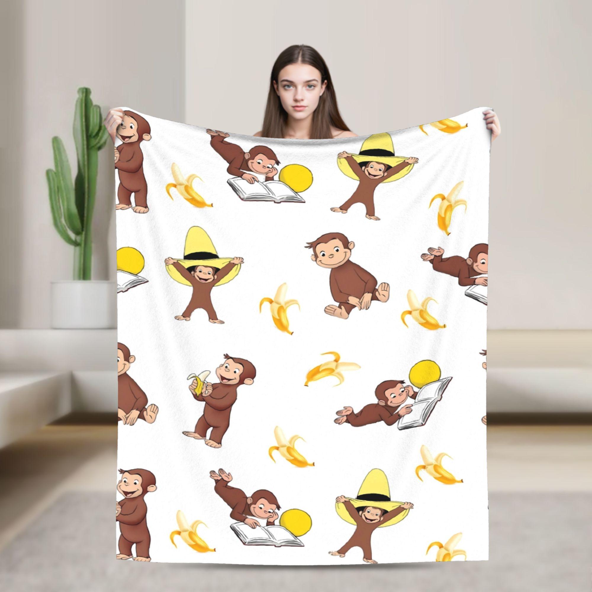 

George the Curious Monkey Banana Cartoon Blanket Soft Plush Throw Blanket For Couch Chair Travel Flannel Bedspread Bed Cover 100cm x 150cm