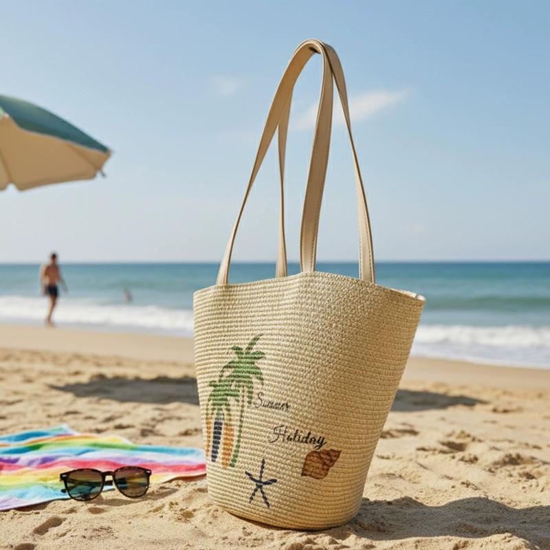 Casual Beach Ladies Large Capacity Shoulder Straw Woven Bag Surfboard Handbag Vacation Beach Grass Tote Bag CLE