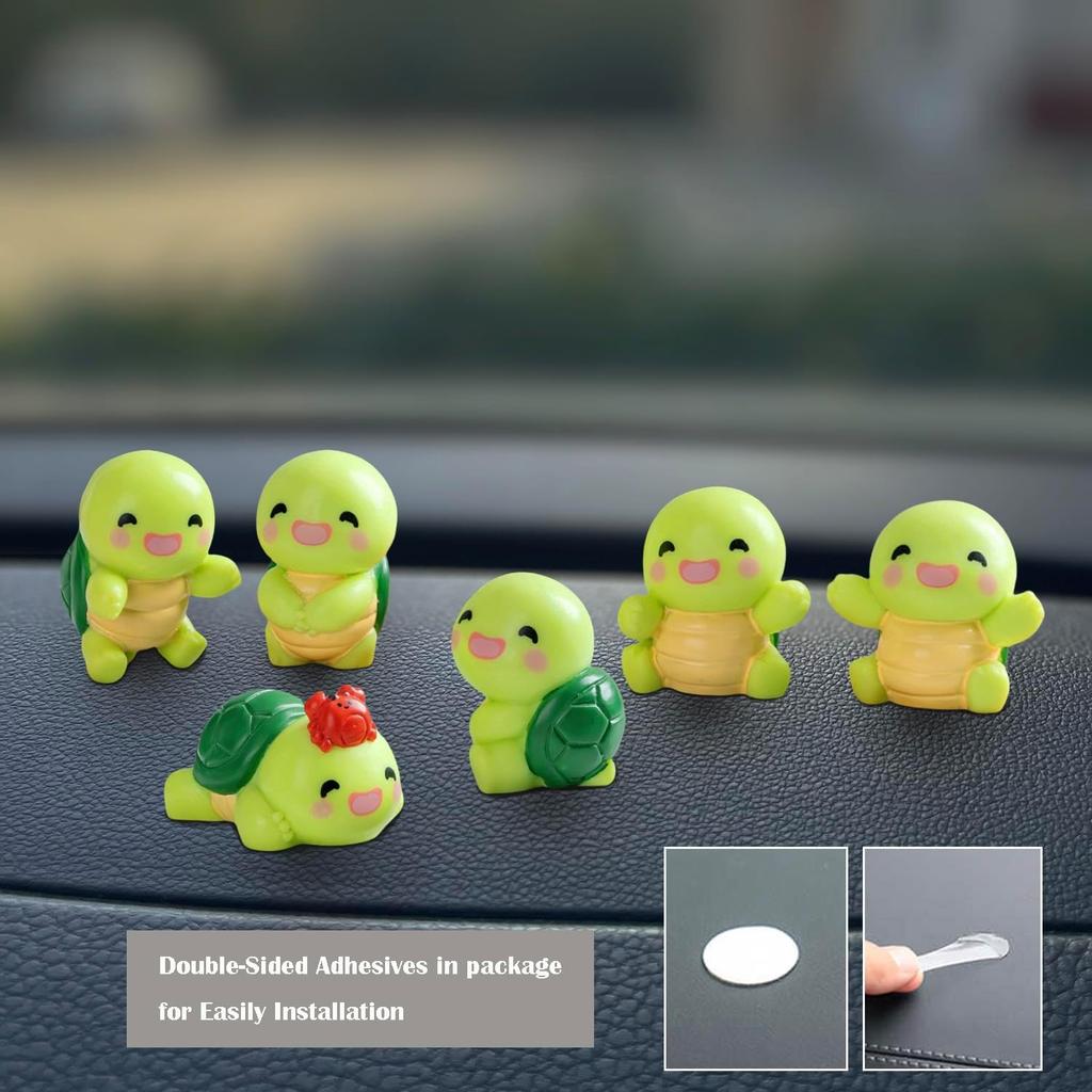 Set of 6 Mini Resin Tortoise Cute Car Accessories, Funny Cartoon Turtles Rear Car View Mirror & Dashboard Decorations Kawaii Car Interior Ornaments