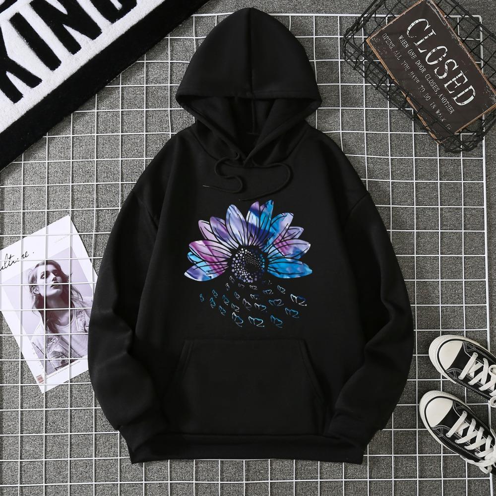 Real shot new foreign trend pattern printing spring and autumn loose casual fashion women's hooded sweater