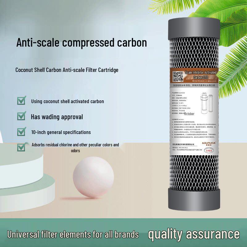 10-inch Carbon Water Purifier: Sintered Activated Carbon Filter Cartridge for Kitchen Tap - Removes Scale and Chlorine.
