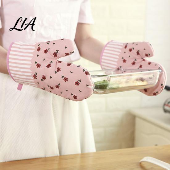 Reusable Cotton Cooking Mitts Oven Mitts, Heat Resistant Kitchen Gloves for Women, 100% Anti Decorative Polka Dot Plaid Scald Non-Slip Padded & Baking