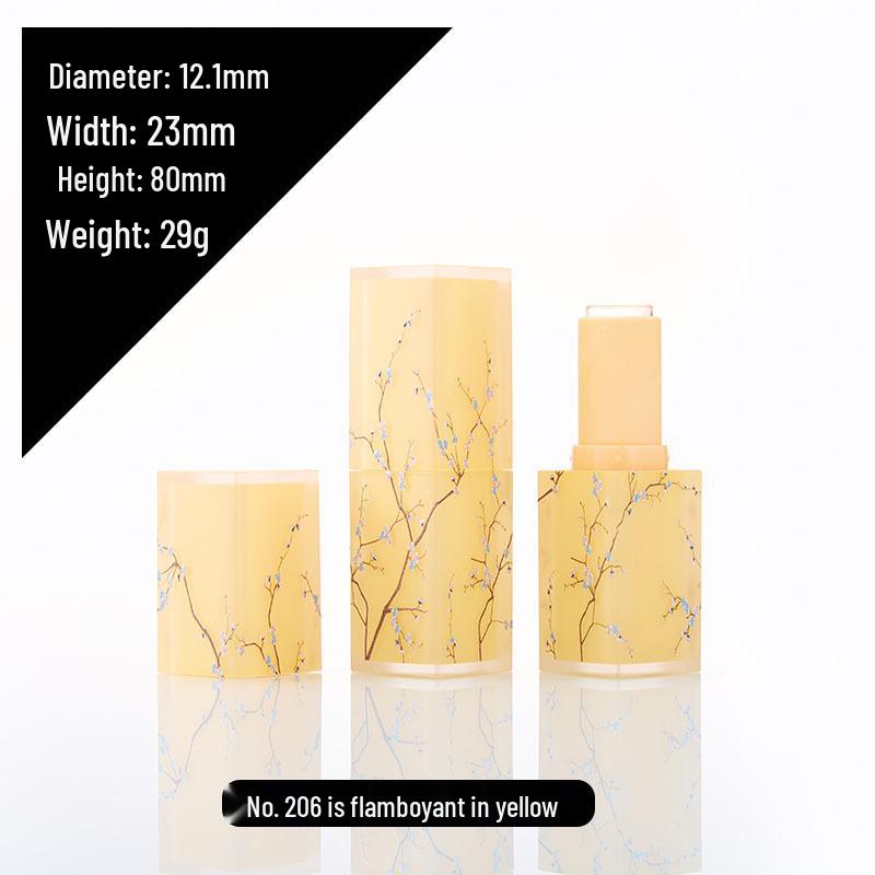 Elegant Frosted Translucent Square Lipstick Tube - Chinese Style 3D Printed Magpie Floral Design, 12.1g