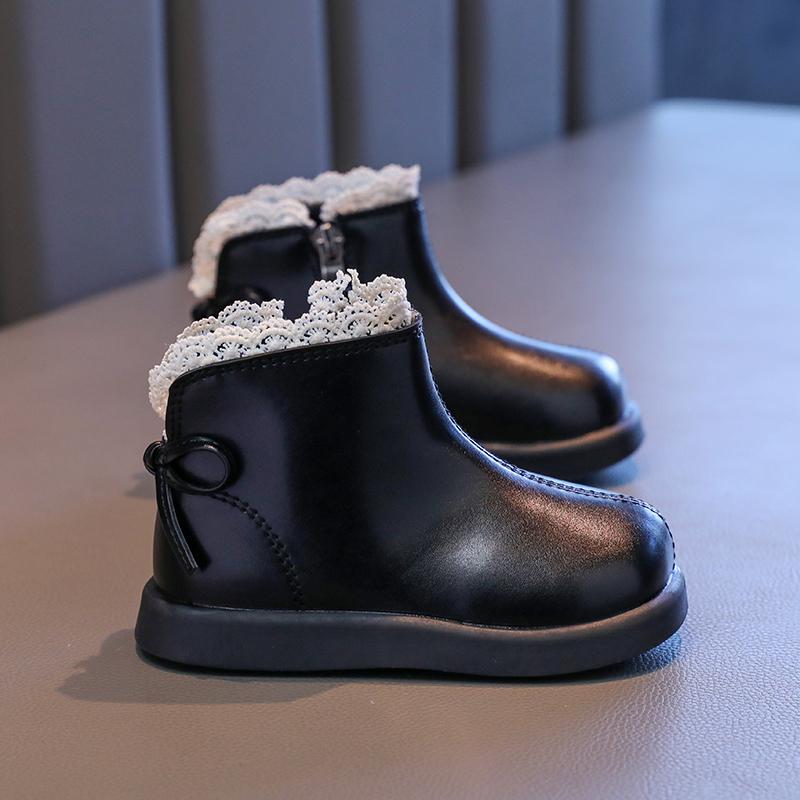 Sweet Girls Princess Winter Boots Elegant Lace Ruffled Edge Children's Boot Fashion Kids Causal Cotton Boots Versatile Outdoor