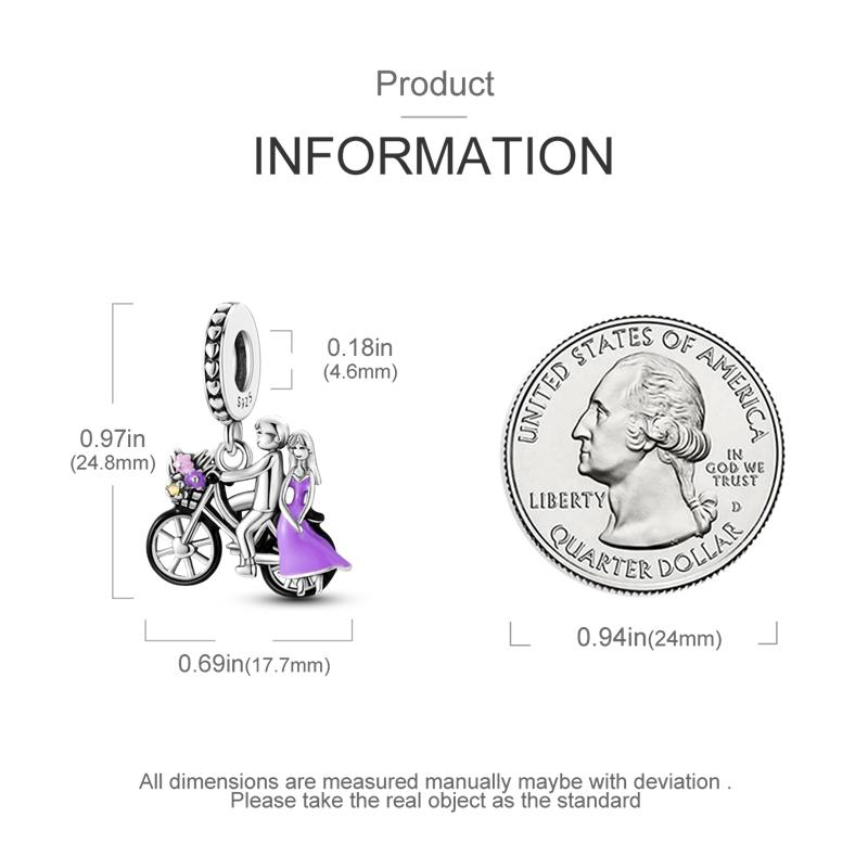 Charms Platapurple Bicycle Flower Couple Beads Pendant Fit Originalbracelets Charms For Women Jewelry Diy Making Gifts
