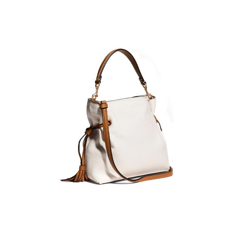 Coach Andy 24 Color Block Drawstring Carriage Logo Cow Leather Hand-held Shoulder Crossbody Bag Medium Women's White