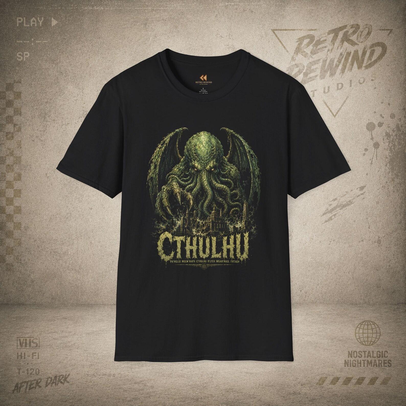Cthulhu Illustration T-Shirt | Lovecraft Horror Tentacle Tee 2XL