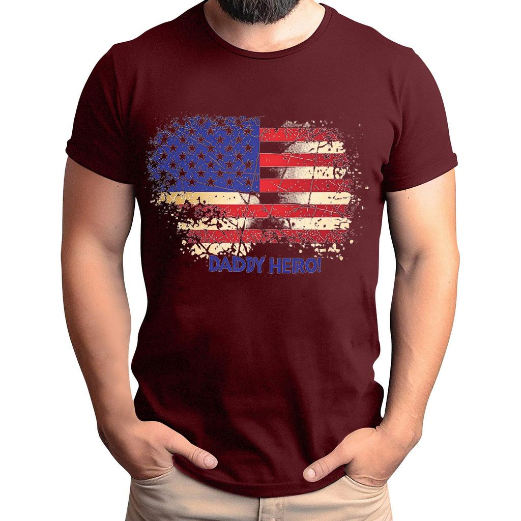 Tricou de Bărbați cu Imprimeu Steag pentru Ziua Tatălui, Top Lejer Casual cu Mânecă Scurtă