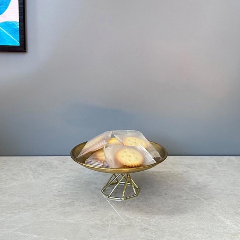 Elegant Stainless Steel Serving Tray High-foot Storage Plate Desktop Decoration Food Presentation Dish for Coffee Table