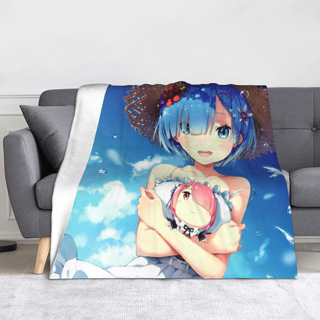 Rem Emilia Re:ZERO Flanell-Kuscheldecken Starten das Leben in Anderen Welten Anime-Decke für Sofa Couch Warmes Schlafzimmer Steppdecke
