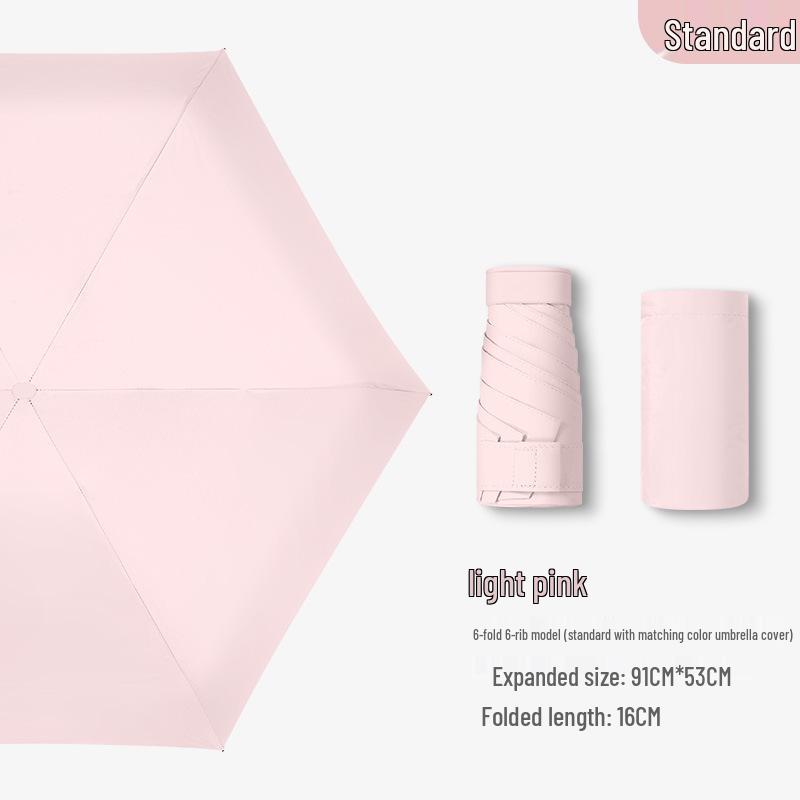 Compact Ultra-Light Six-Fold Capsule Umbrella with Black Glue Sun Protection and Hook