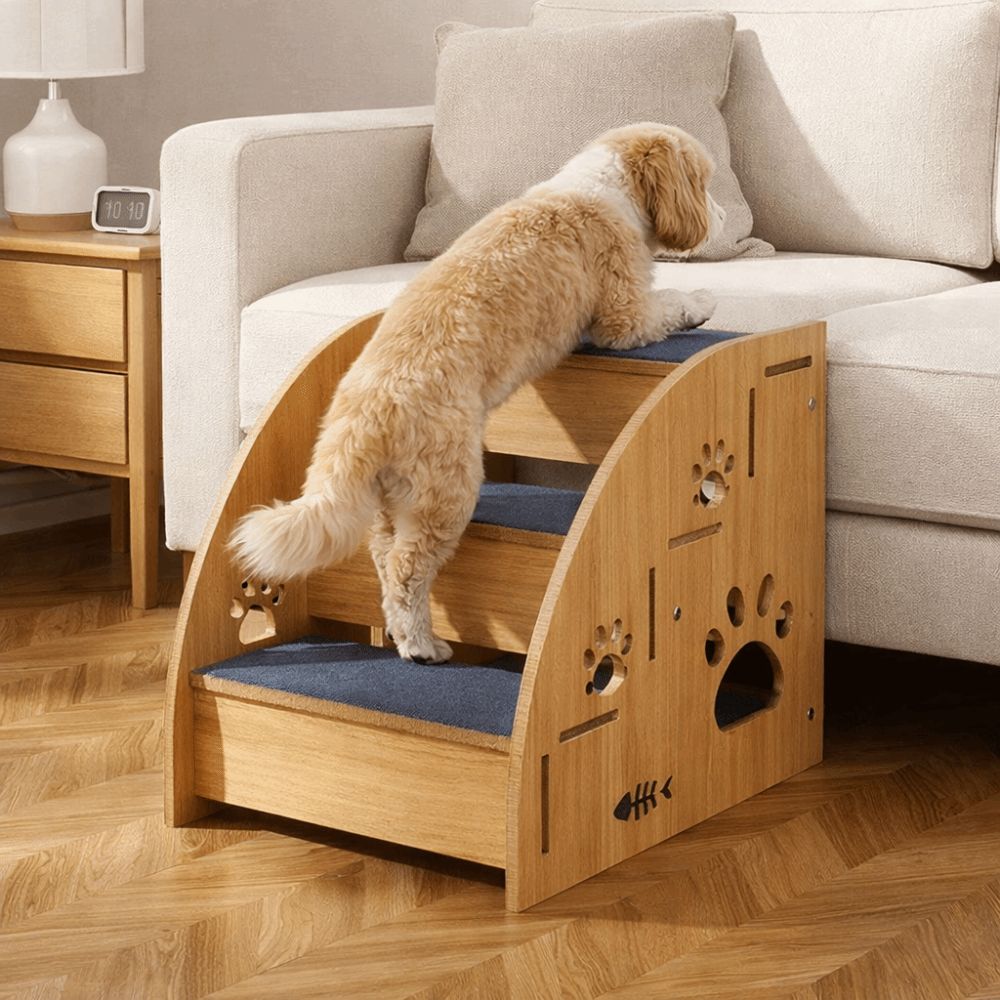 Sturdy Wooden Dog Stairs Non-Slip Dog Ladder Multi-purpose Pet Climbing Ladder for High Beds Sofas