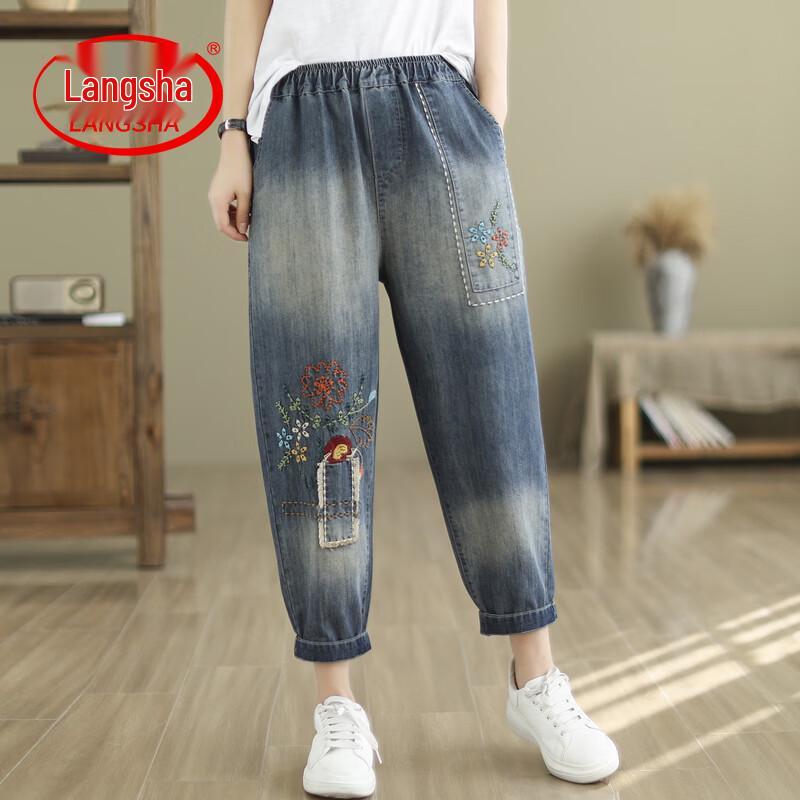 LangSha Women s Retro Embroidered Harem Jeans L