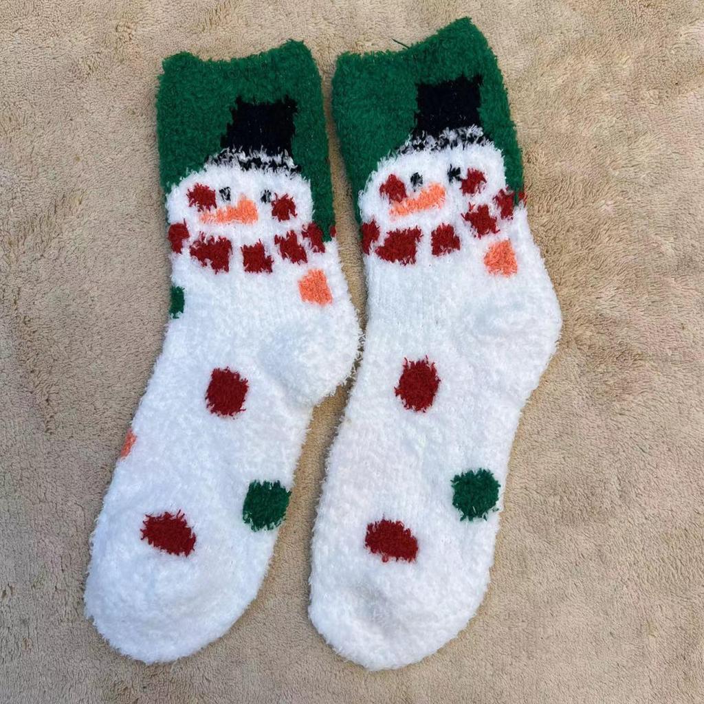 Cozy Coral Fleece Christmas Socks: Velvet Santa Half-Sided, Warm Floor Stockings for Autumn & Winter