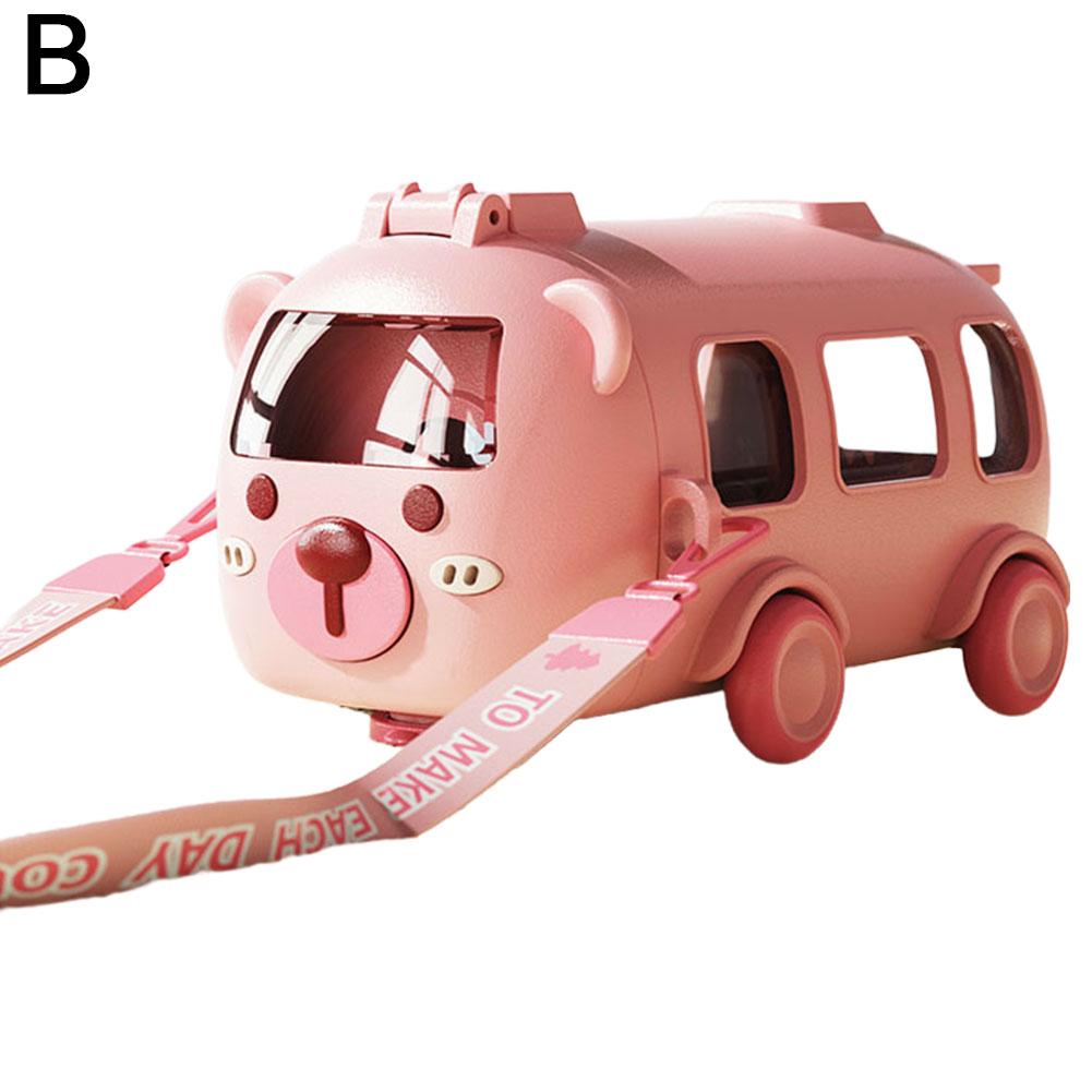 Kids' Bus Water Bottle 16oz Car Water Cup With Straw And Strap, Leak-Proof,Detachable Bus Water Jug Toy For School Sports Travel