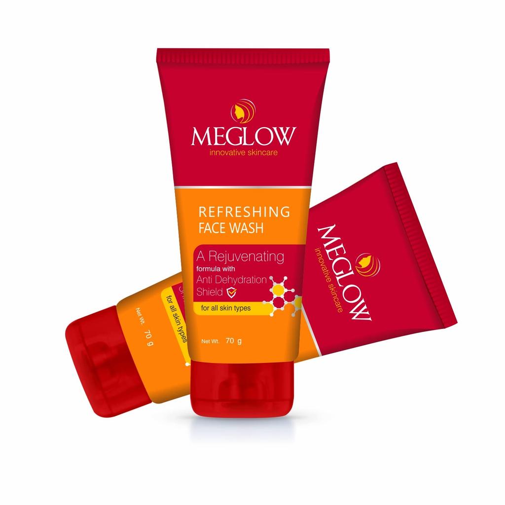 Meglow Refreshing Face Wash | Deep Cleansing & Hydration for a Fresh Glow | Enriched with Aloe Vera & Cucumber | Removes Dirt, Oil & Impurities Whi