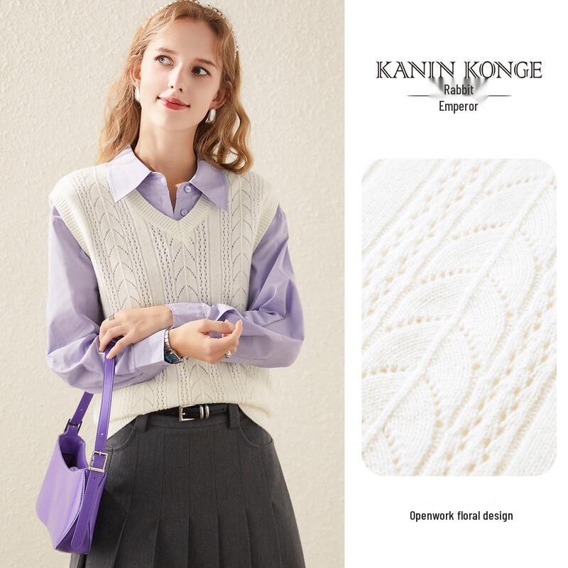 TUHUANG Women's Pure Wool V-Neck Knitted Vest