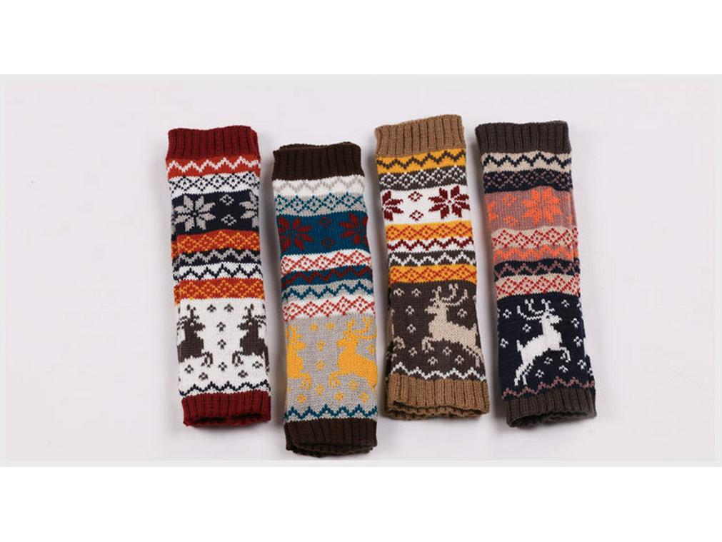 Damen Woll Rentier Fingerlose Lange Handschuhe – Warme Gestrickte Cartoon Armstulpen für Winter und Weihnachten