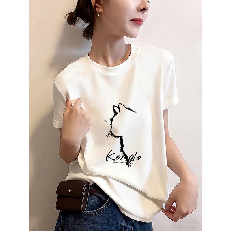 2026 Women's Regular Fit Pure Cotton Short Sleeve T-shirt - White, for Spring, Summer, Autumn