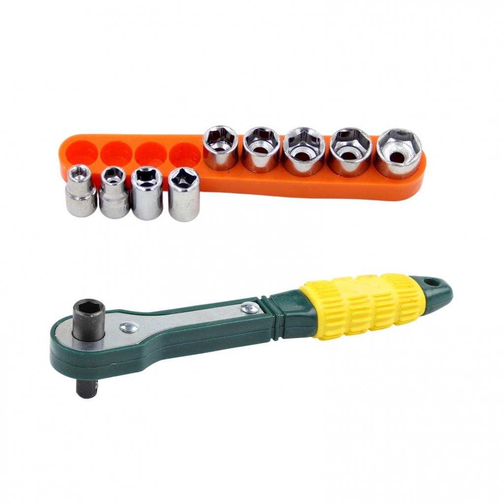 Portable Ratchet Wrench Tool Set 14 Inch with 10 Bits and 9 Sockets