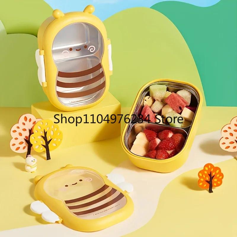 tainless Steel Lunch Box Cute Bee Shape Bento Box Leak-Proof Double Compartment Outdoor Camping Picnic Food Container