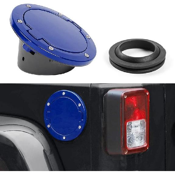 JeCar Aluminum Gas Cap Fuel Filler Door Cover for Jeep Wrangler 2007-2018 JK & Unlimited Accessories (Black)