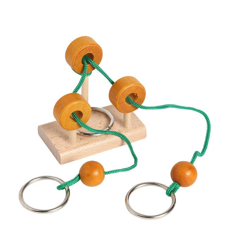 Wooden Toy Rings Lock Unlock Brain Teaser Puzzle Game Threading Rope Loop Puzzle Luban Kong Ming Lock Educational Toys for Kids