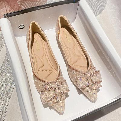 Classic Rhinestone Casual Single Shoe Women's Summer 2024 New Full Diamond Ladies Pointed Shallow Mouth Large Flat Shoes 41-43