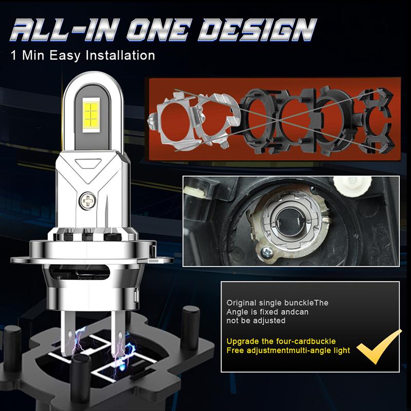2PCS Turbo H4 LED Headlight CANBUS H7 H11 9005 9006 60000LM Mini Lamp 1:1 5570 CSP Wireless Car LED with Fan Plug and Play 6000K