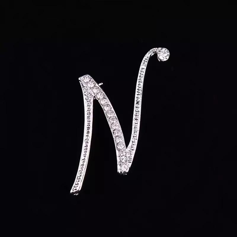 Minimalist Rhinestone Alphabet Brooch: Elegant Geometric Pin for Sweaters or Coats