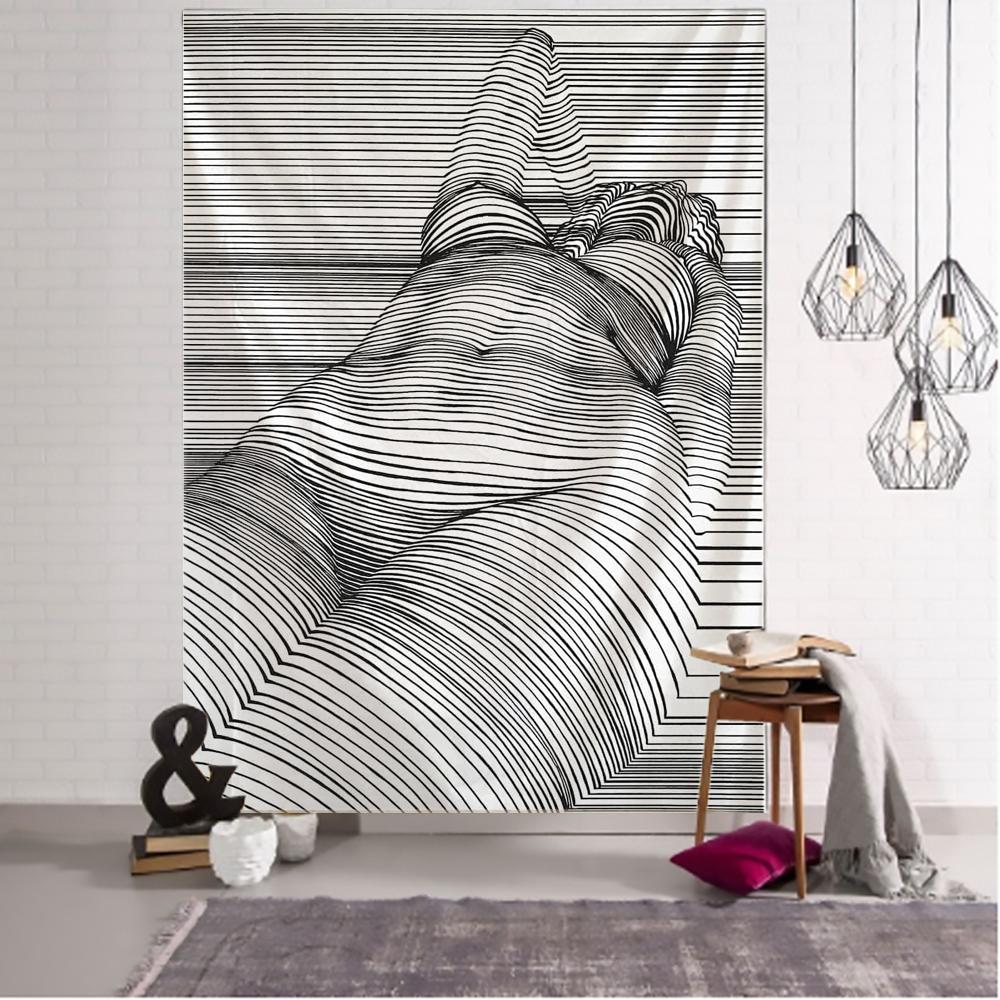 Kreatives Linienzeichnung Wandbehang Boho Dekor Hippie Kuss Psychedelisch Abstrakt
