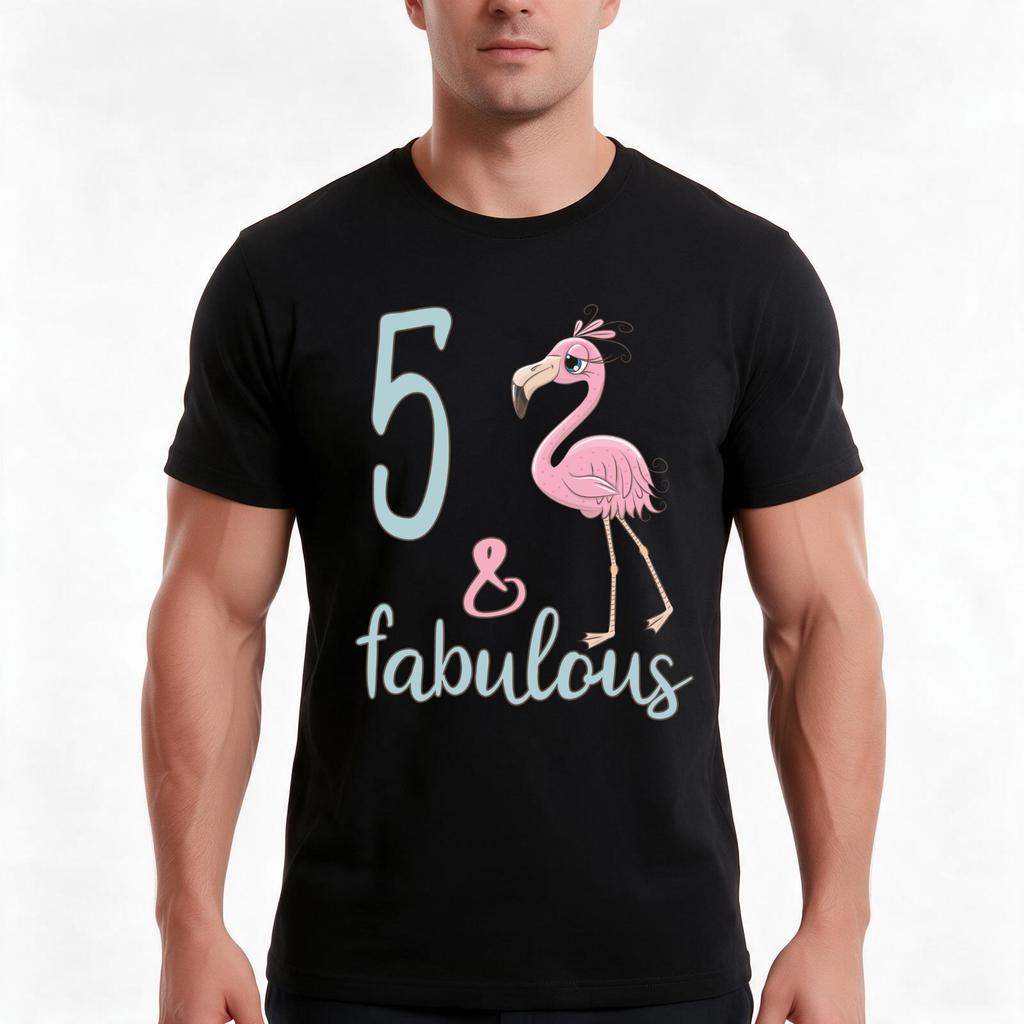 5th Bday Girl Gift Fabulous Flamingo 5 Years Old Birthday Party Outfit For Daughter Niece Tshirt Summer Casual Cotton Tee