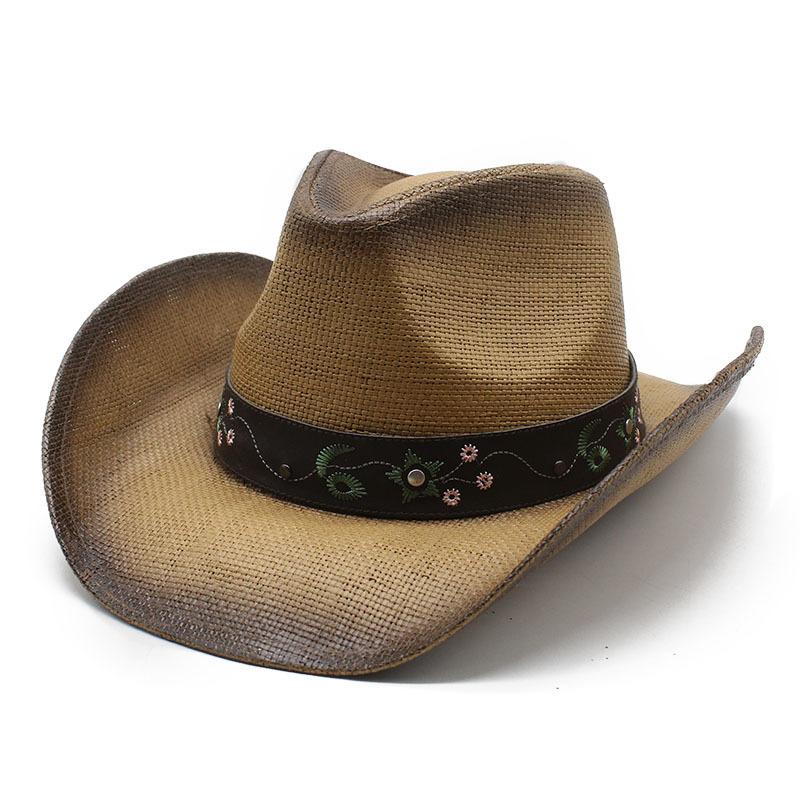 Exclusive For Men And Women Outdoor Western Denim Straw Hats Embroidered Curved Brim Denim Hats