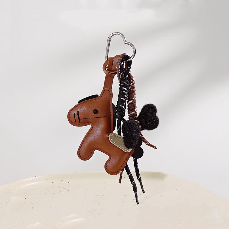 Leather Pony Keychain Braided Rope Bag Charm Backpack Pendant Key Ring Handmade Jewelry Accessories