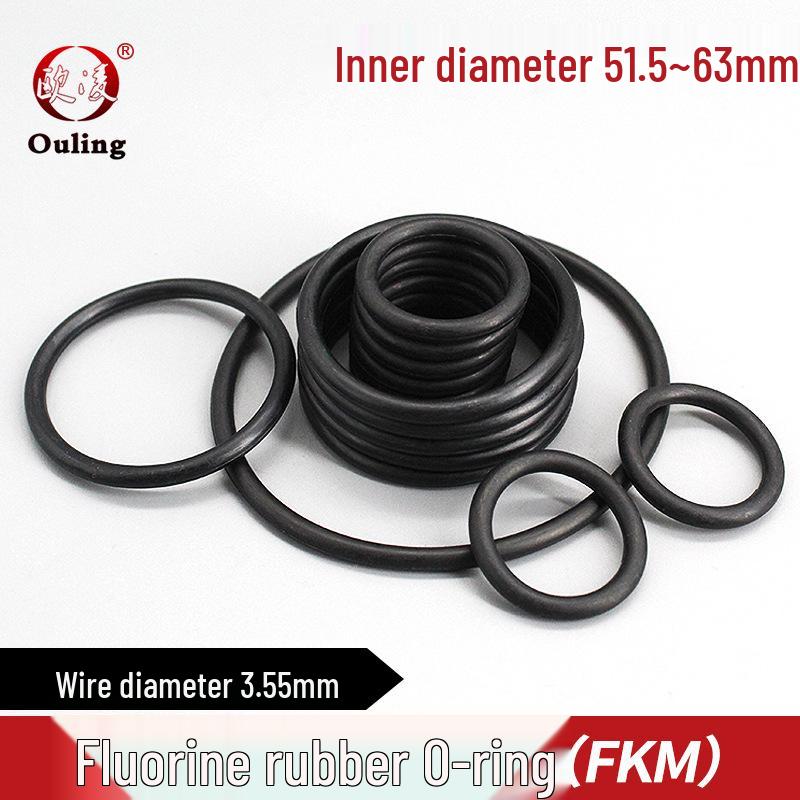 Black Fluororubber O-Ring, Inner Diameter Options: 51.5-63mm, Thickness: 3.55mm 51.5*3.55mm (1 pc)