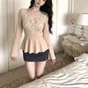 European and American Style Ruffle Hem Long Sleeve T-shirt
