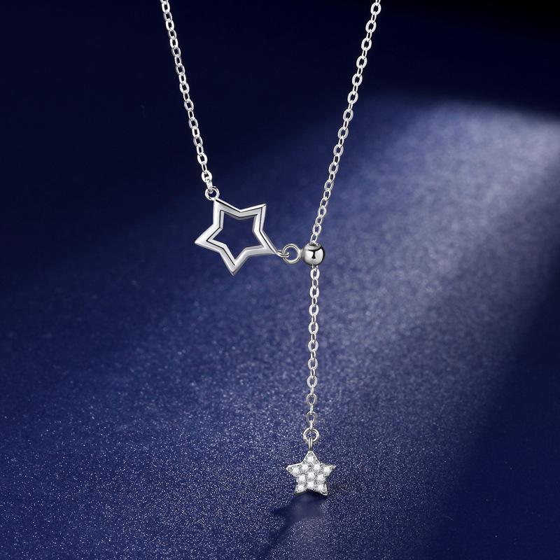 Necklace Female Pentagram Pendant Ins Niche Design Sense Diamond-Set Telescopic Collarbone Chain Trendy Jewelry Quality