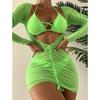 European and American Bikini Three-piece Long Gauze Skirt Strap Swimsuit