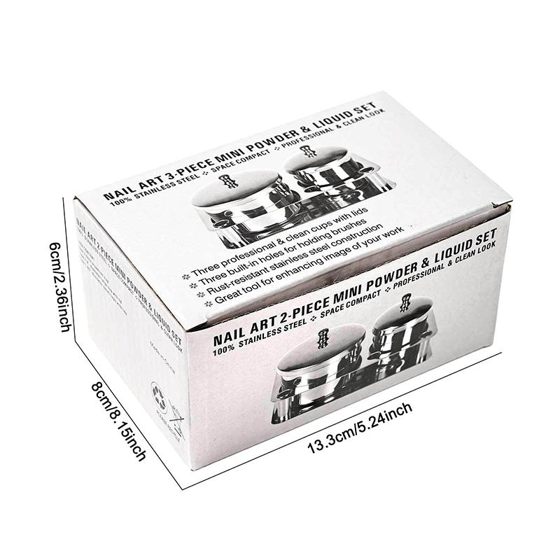 2 Stück/Set Maniküre Acryl Flüssigpulver Edelstahlbehälter Schale Dappen-Schale Desinfektionsbecher mit Deckel Nagelkunstwerkzeug