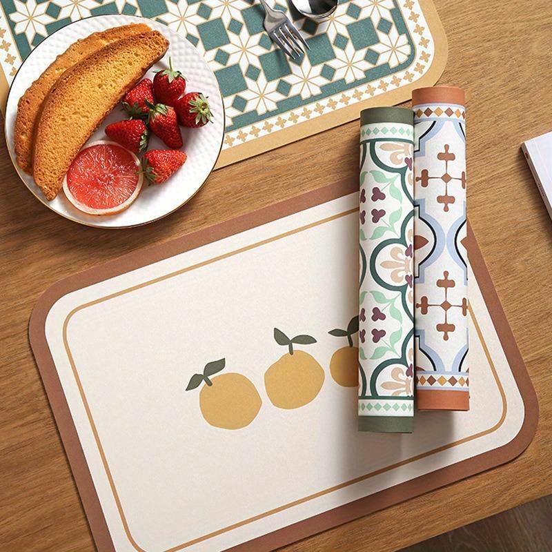 Scandinavian Countryside Placemats - Heatproof Waterproof Table Decor, Luxury Square Floral Print Coasters for Dining & Kitchen