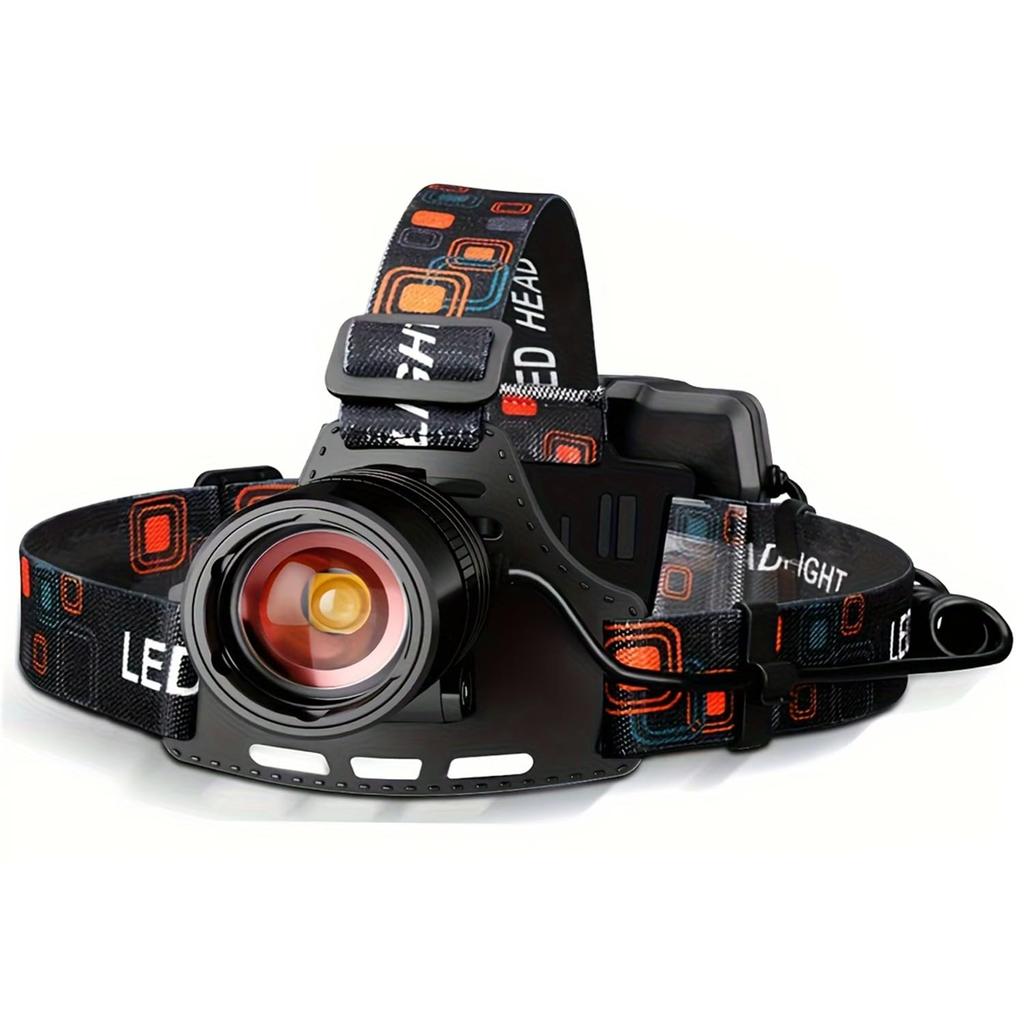 XHP70 Rechargeable Waterproof LED Headlamp with Three Lighting and Three 18650 Batteries for Emergency Power and Work High-Brightness Modes, Zoomable,